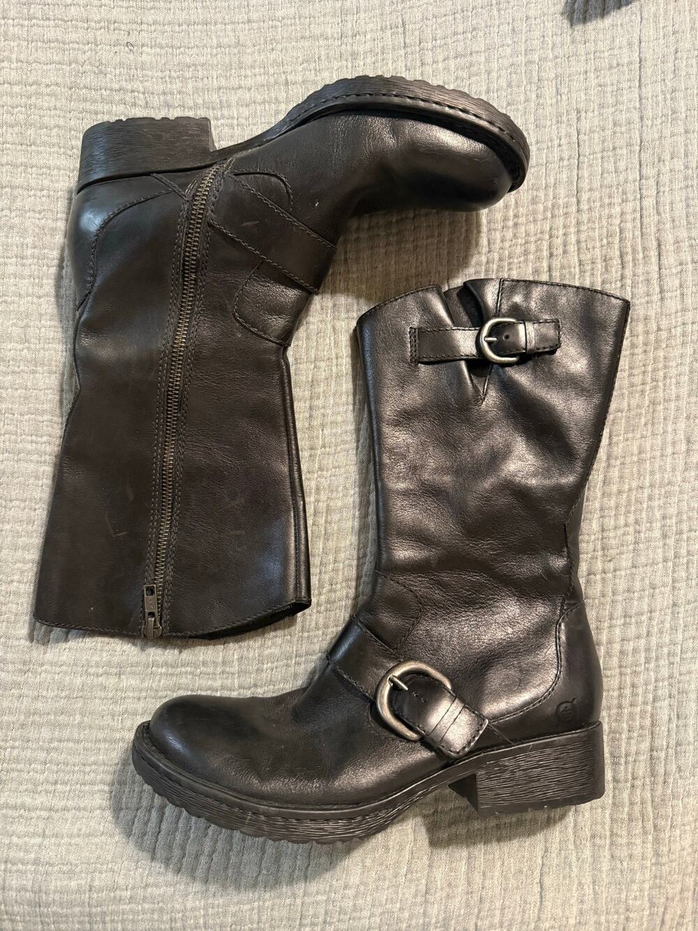 Born Side Zip Boots Black Leather Women’s Size 7.5 NWOT Moto Grunge Engineer